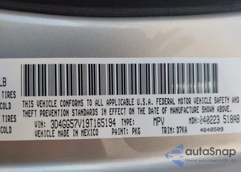 2009 Dodge Journey Sxt from USA, damaged, VIN 3D4GG57V19T165194